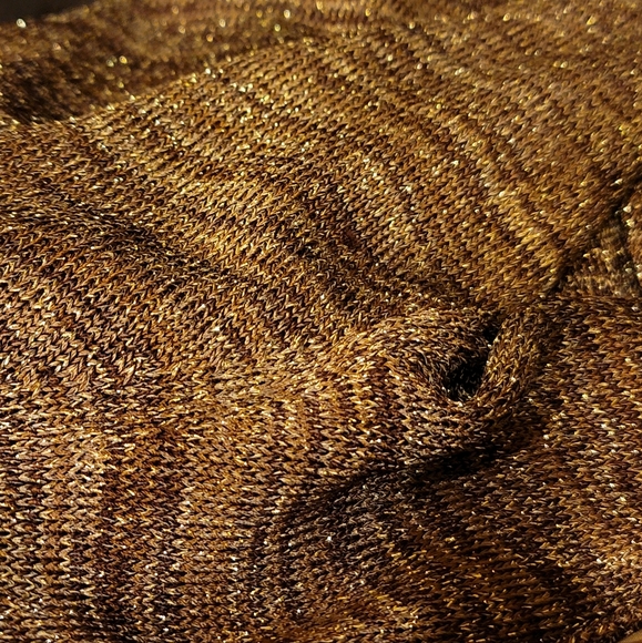 CHICOS HOLIDAY STYLE Sz 2 (Medium) Twin Set Cardigan Tank Brown/Gold Metallic 🌟 - Picture 3 of 4